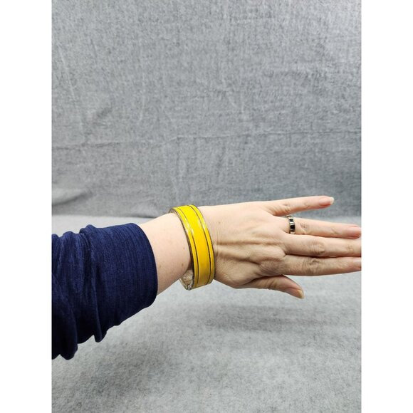 Yellow & Silver plate Hinged Bangle Bracelet - Picture 2 of 10